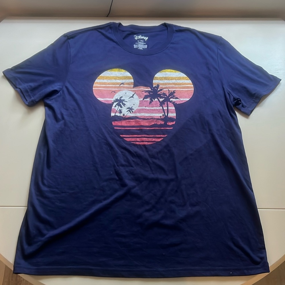 Disney Men’s Mickey Mouse Family Fun Graphic Sunset Shirt